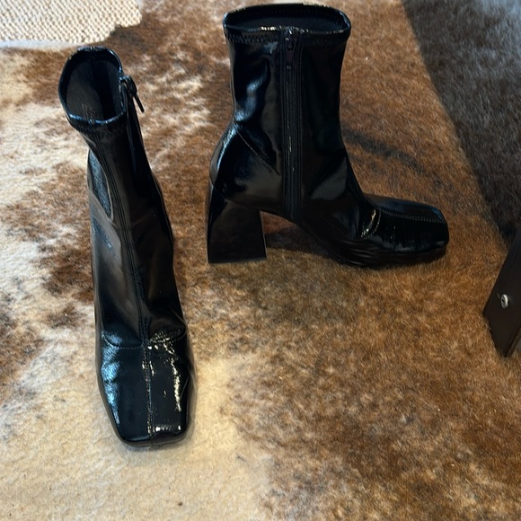 Call It Spring Shoes - Black patent, square toe, block heel boots